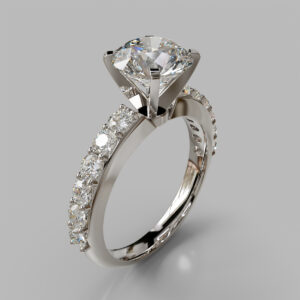 Round Cut Pave Lab Grown Diamond Engagement Ring - White Gold