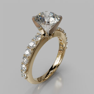 Round Cut Pave Lab Grown Diamond Engagement Ring - Yellow Gold