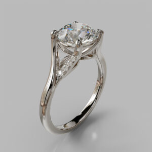 Round Cut Side Stone Split Shank Lab Grown Diamond Engagement Ring