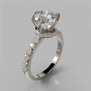 Round Cut Side Stone Split Shank Lab Grown Diamond Engagement Ring