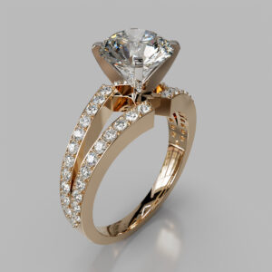 Round Cut Side Stone Split Shank Lab Grown Diamond Engagement Ring