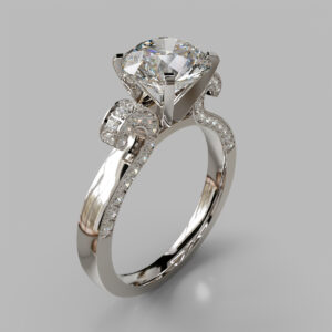 Round Cut Side Stone Split Shank Lab Grown Diamond Engagement Ring