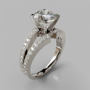 Round Cut Side Stone Split Shank Lab Grown Diamond Engagement Ring