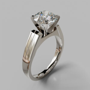 Round Cut Tapered Solitaire Lab Grown Diamond Engagement Ring