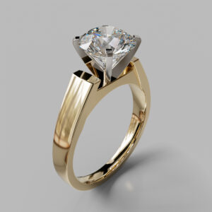 Round Cut Tapered Solitaire Lab Grown Diamond Engagement Ring
