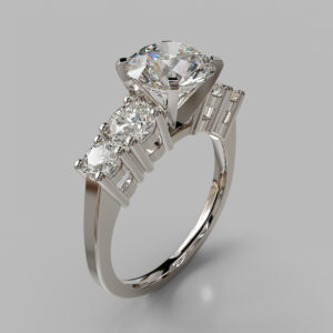 Round Cut Three Stone Accent Lab Grown Diamond Engagement Ring
