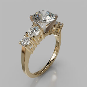 Round Cut Three Stone Accent Lab Grown Diamond Engagement Ring