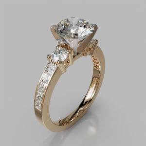 Round Cut Three Stone Pave Lab Grown Diamond Engagement Ring