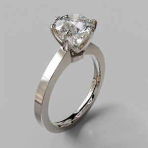 Round Cut Wide Band Solitaire Lab Grown Diamond Engagement Ring