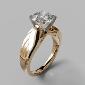 Round Cut Wide Band Solitaire Lab Grown Diamond Engagement Ring
