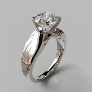 Round Cut Wide Band Solitaire Lab Grown Diamond Engagement Ring