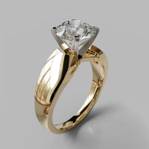 Round Cut Wide Band Solitaire Lab Grown Diamond Engagement Ring